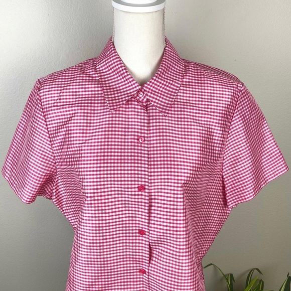 Judith Hart, Plus Size 16 Front Tie Button Up 100% Silk Vintage Pink White NWOT - Picture 4 of 9